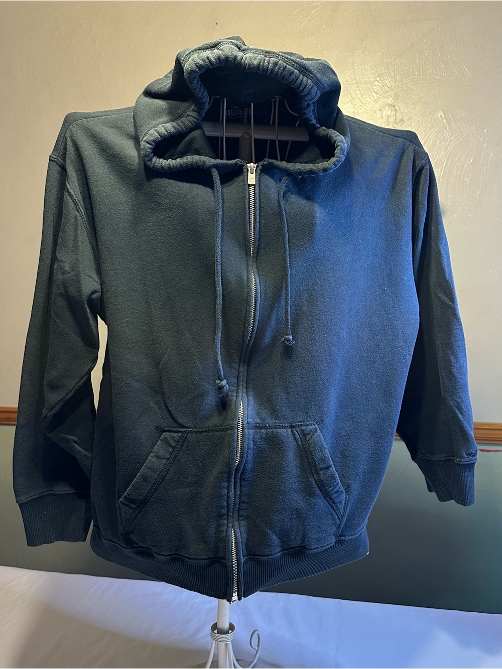 Hollister Black distressed zip up hoodie